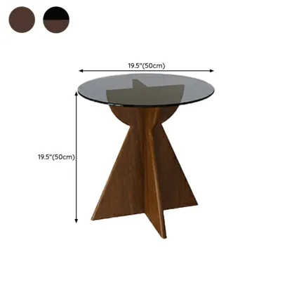 Brown Round Glass Top Wood Geometric X-Base End Table Image - 11