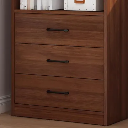 Classic Brown Wooden Vertical 3 Drawers Storage Bookcase Image - 3