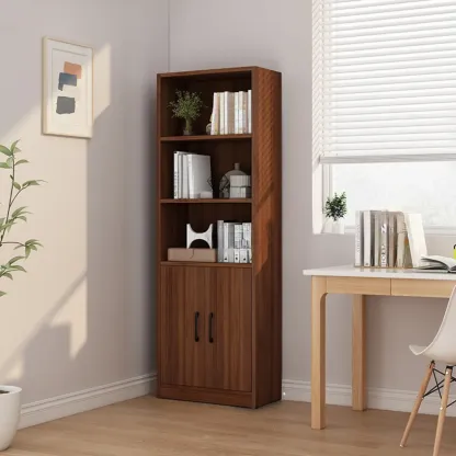 Classic Brown Wooden Vertical 3 Drawers Storage Bookcase Image - 5