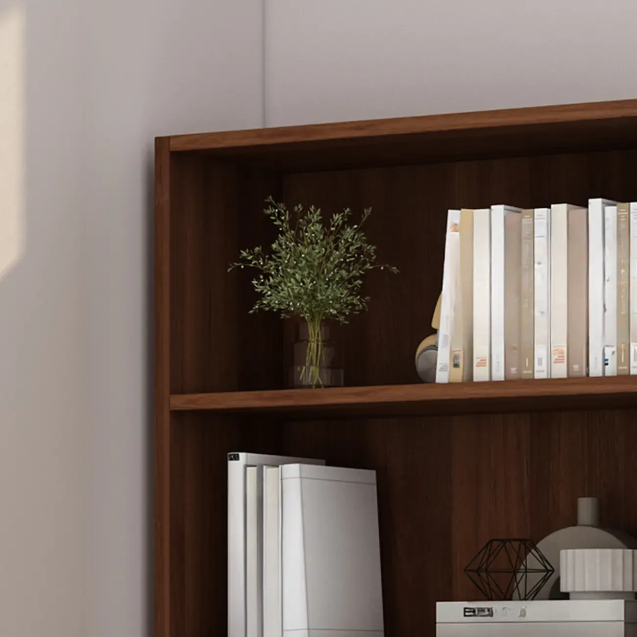 Classic Brown Wooden Vertical 3 Drawers Storage Bookcase Image - 8