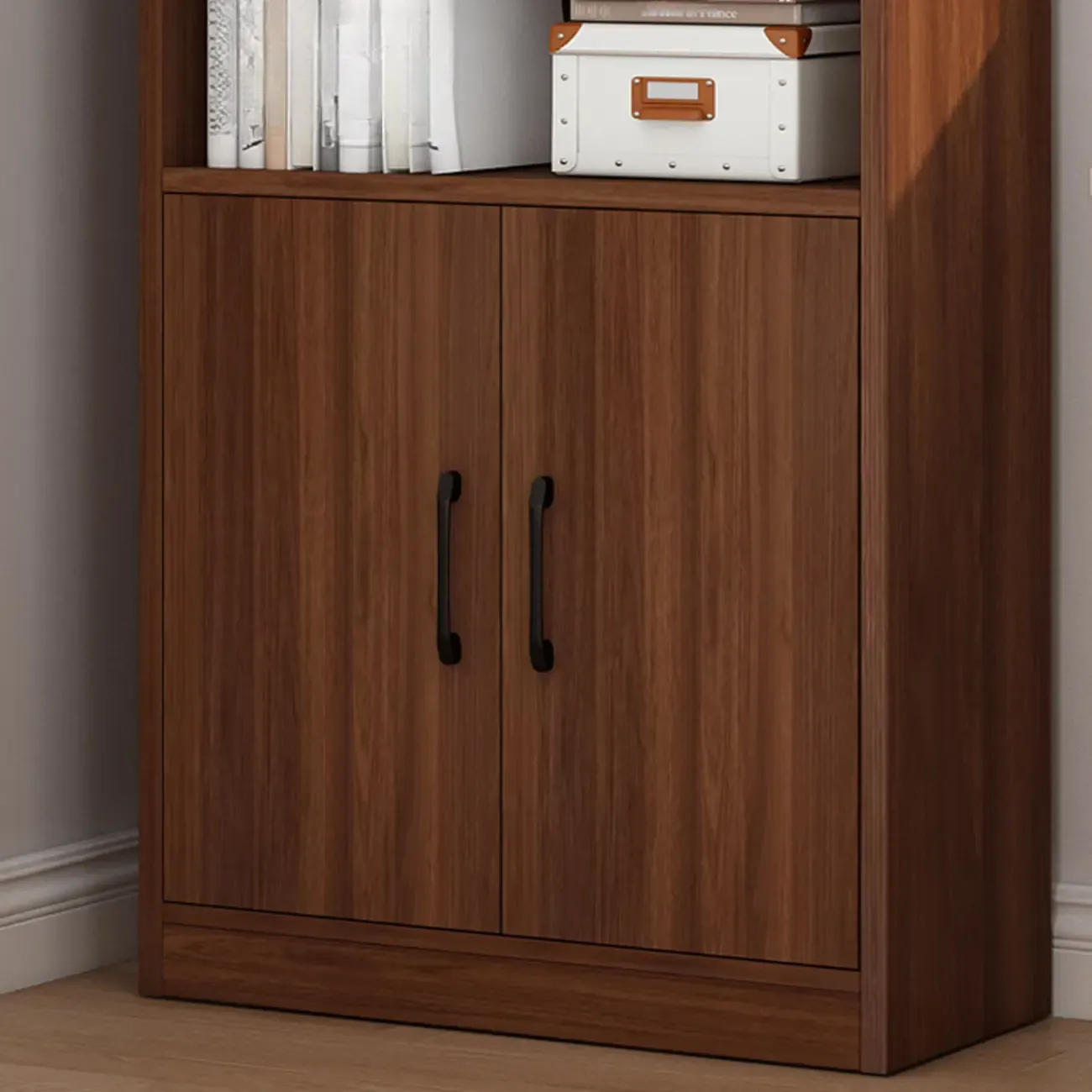 Classic Brown Wooden Vertical 3 Drawers Storage Bookcase Image - 9