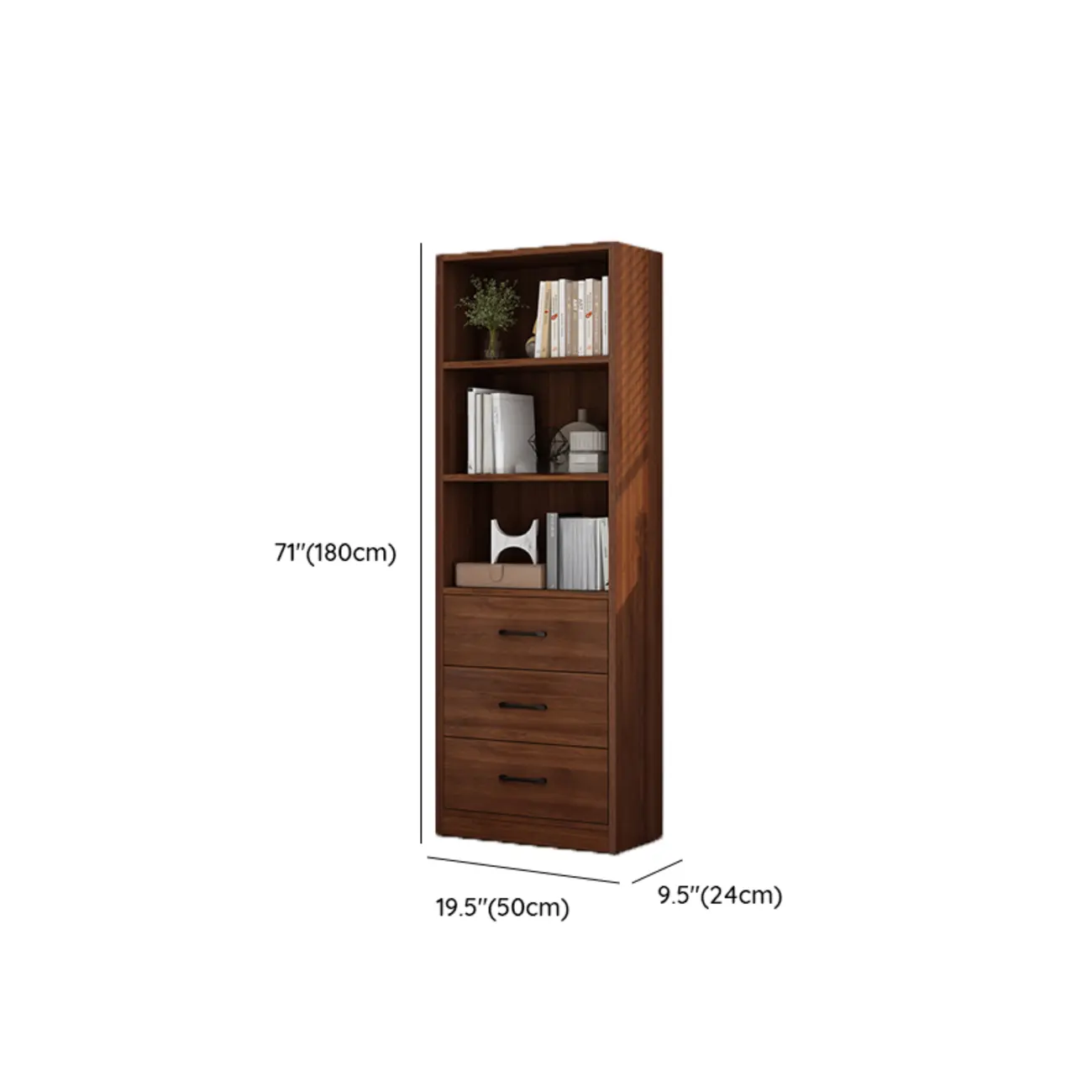 Classic Brown Wooden Vertical 3 Drawers Storage Bookcase #size | homeyfad