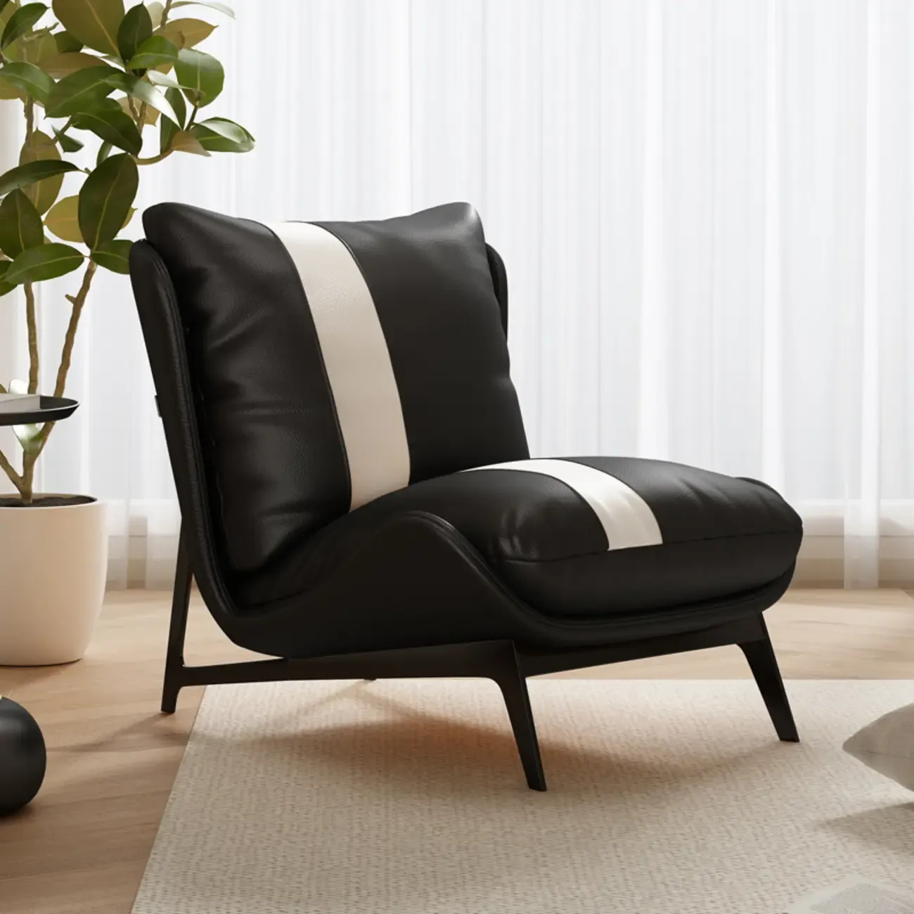 Modern Cat-Resistant Leather Striped Accent Chair  Image - 4