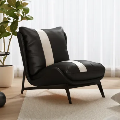 Modern Cat-Resistant Leather Striped Accent Chair  Image - 4