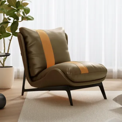 Modern Cat-Resistant Leather Striped Accent Chair  Image - 9
