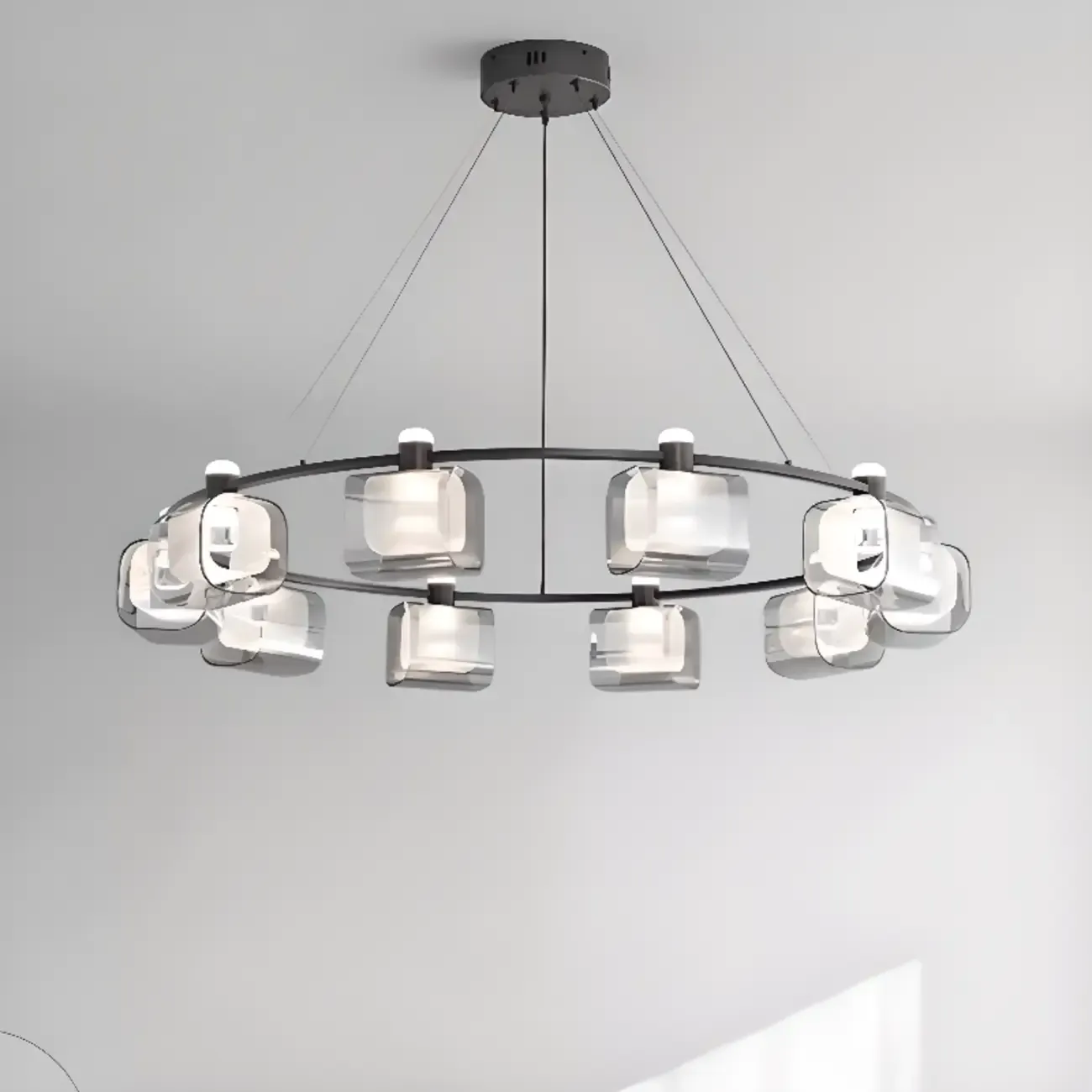 10-Light Modern White Round Downrods Crystal Chandelier Image - 1