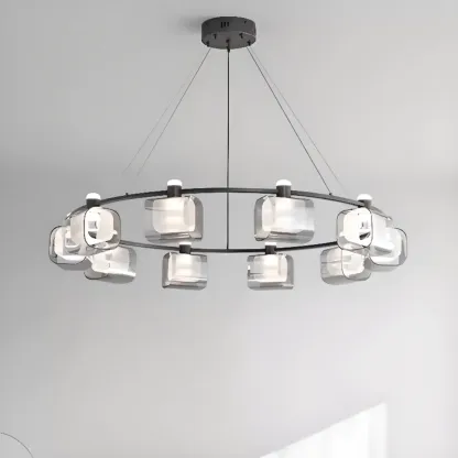10-Light Modern White Round Downrods Crystal Chandelier Image - 1