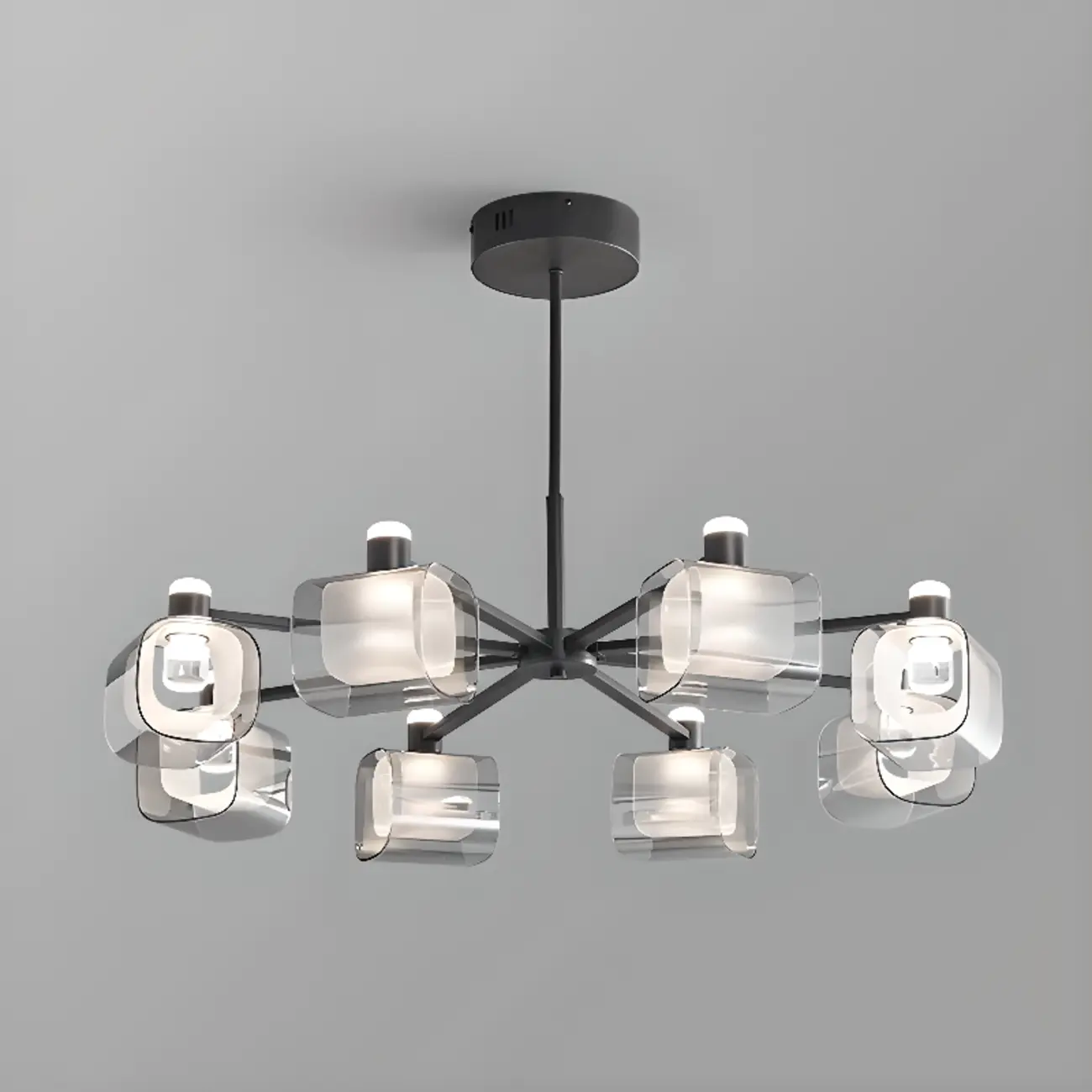 10-Light Modern White Round Downrods Crystal Chandelier Image - 2 | homeyfad