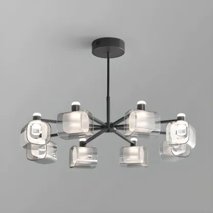 10-Light Modern White Round Downrods Crystal Chandelier Image - 2