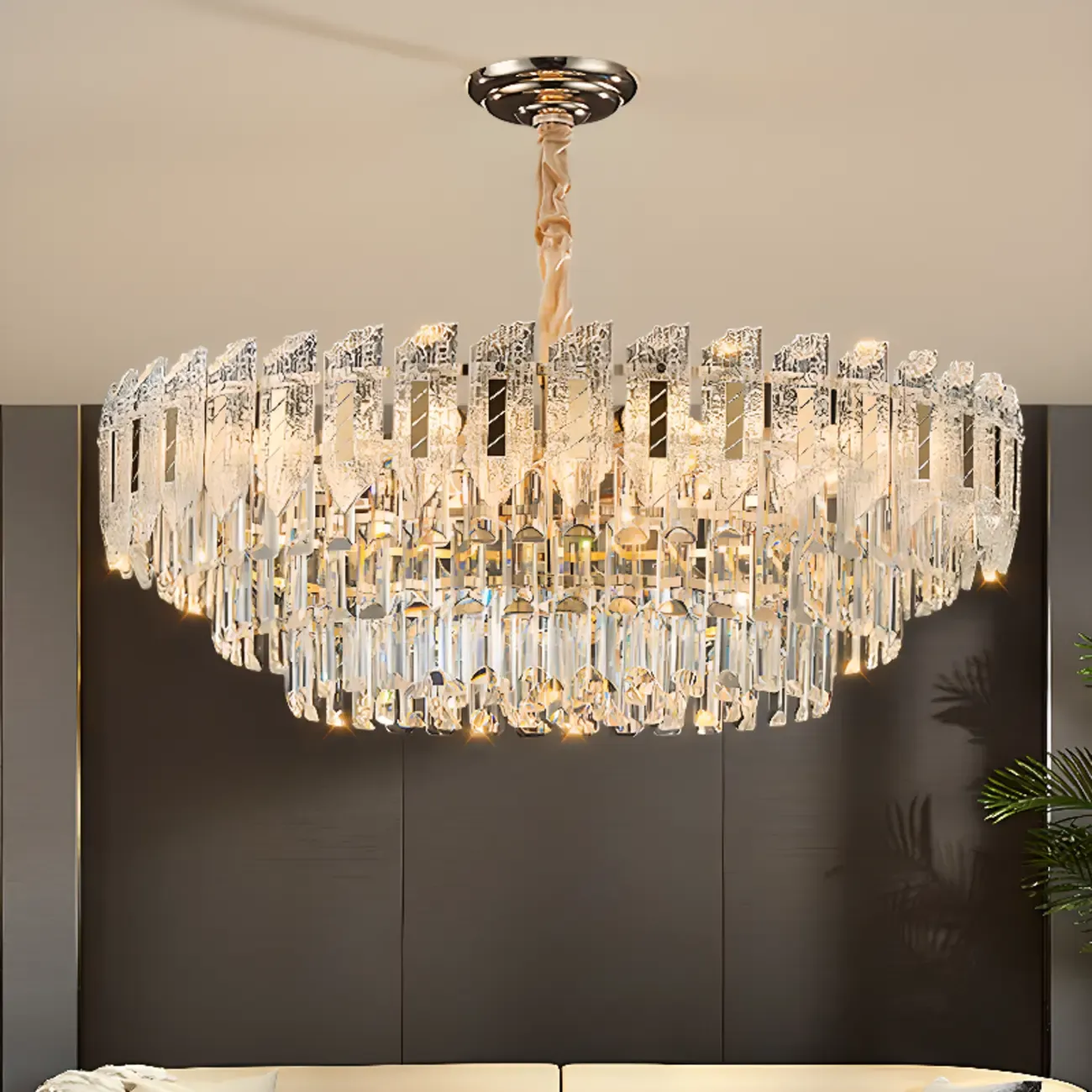 Luxurious 2 Tiers Oval Crystal Geometric Modern Chandelier Image - 1