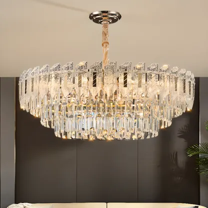Luxurious 2 Tiers Oval Crystal Geometric Modern Chandelier Image - 1
