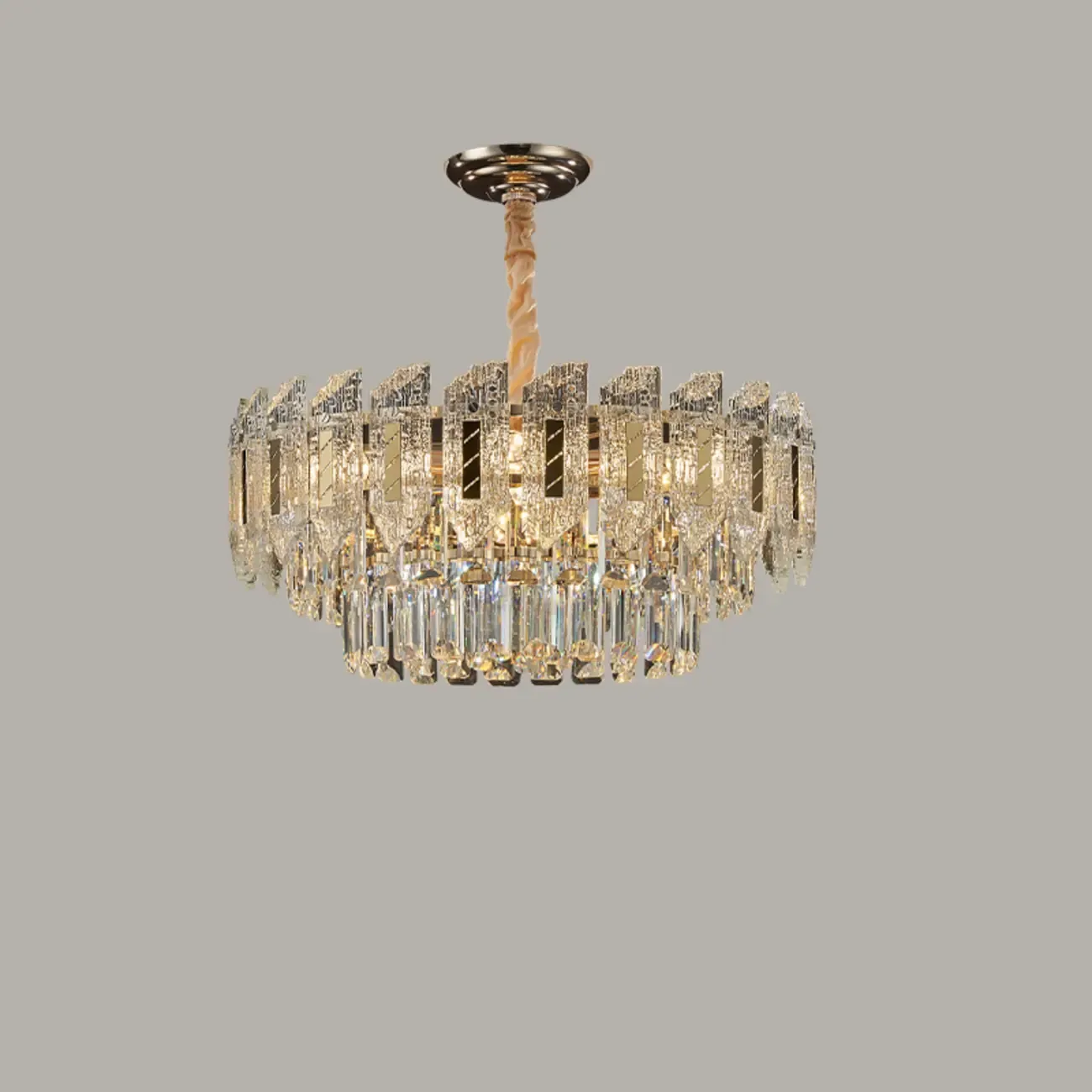 Luxurious 2 Tiers Oval Crystal Geometric Modern Chandelier Image - 4