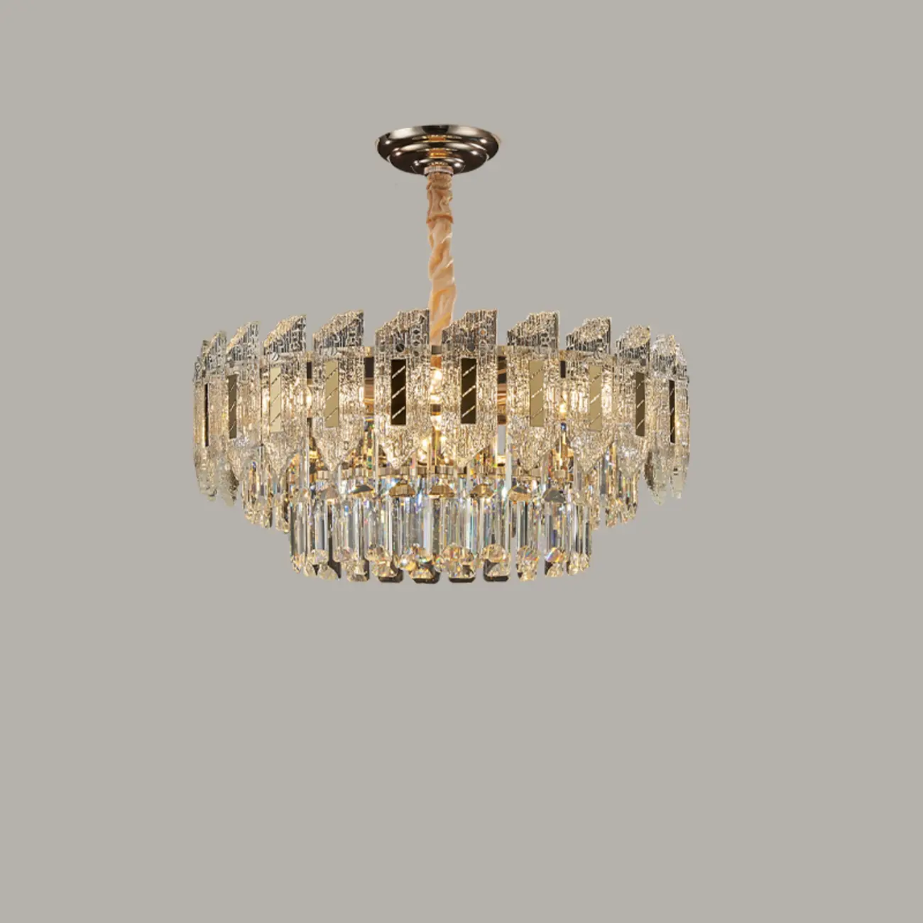 Luxurious 2 Tiers Oval Crystal Geometric Modern Chandelier Image - 6 | homeyfad
