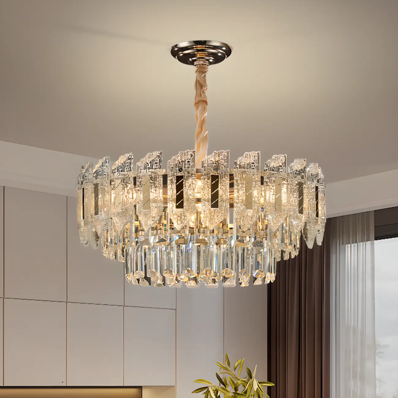 Luxurious 2 Tiers Oval Crystal Geometric Modern Chandelier Image - 2 | homeyfad