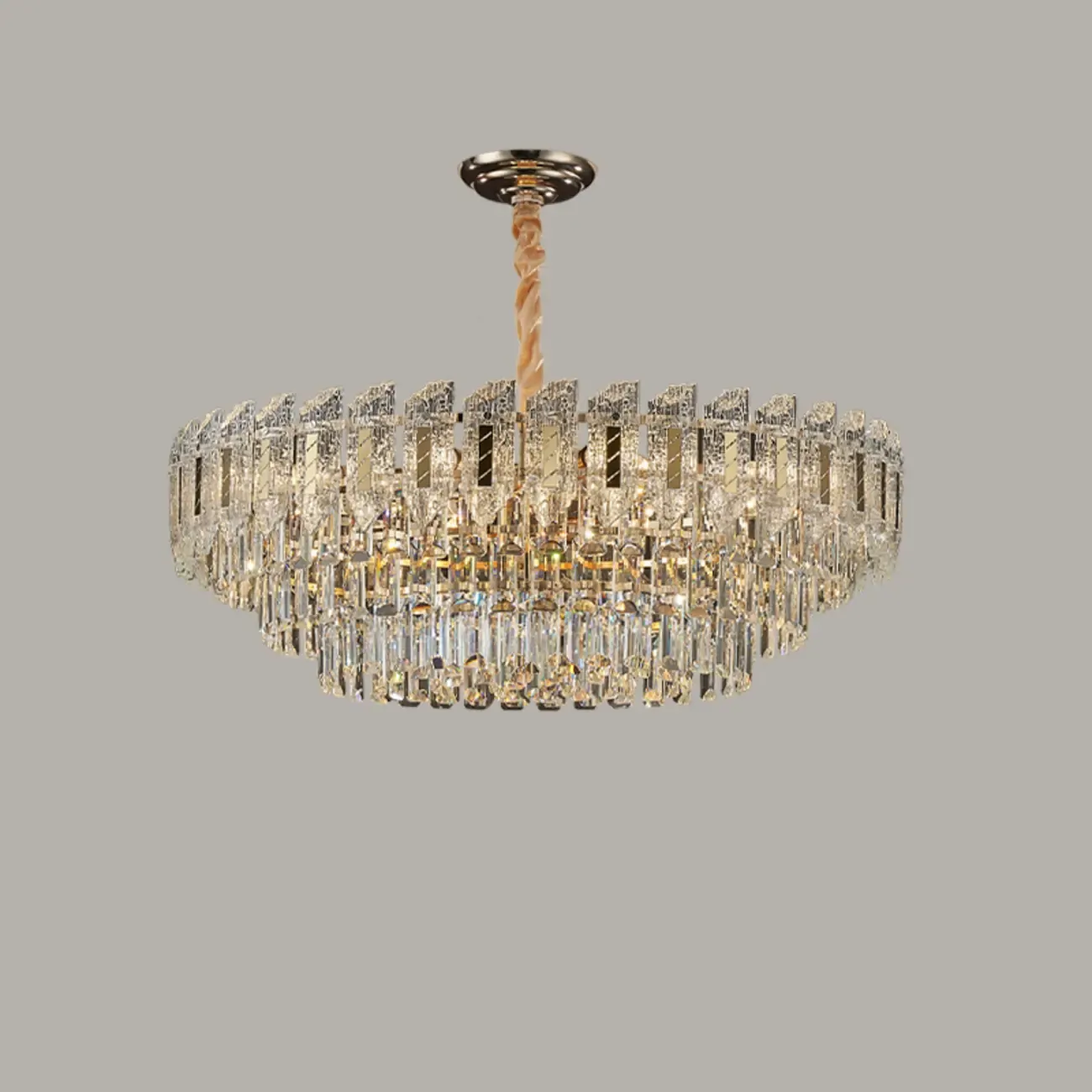 Luxurious 2 Tiers Oval Crystal Geometric Modern Chandelier Image - 7
