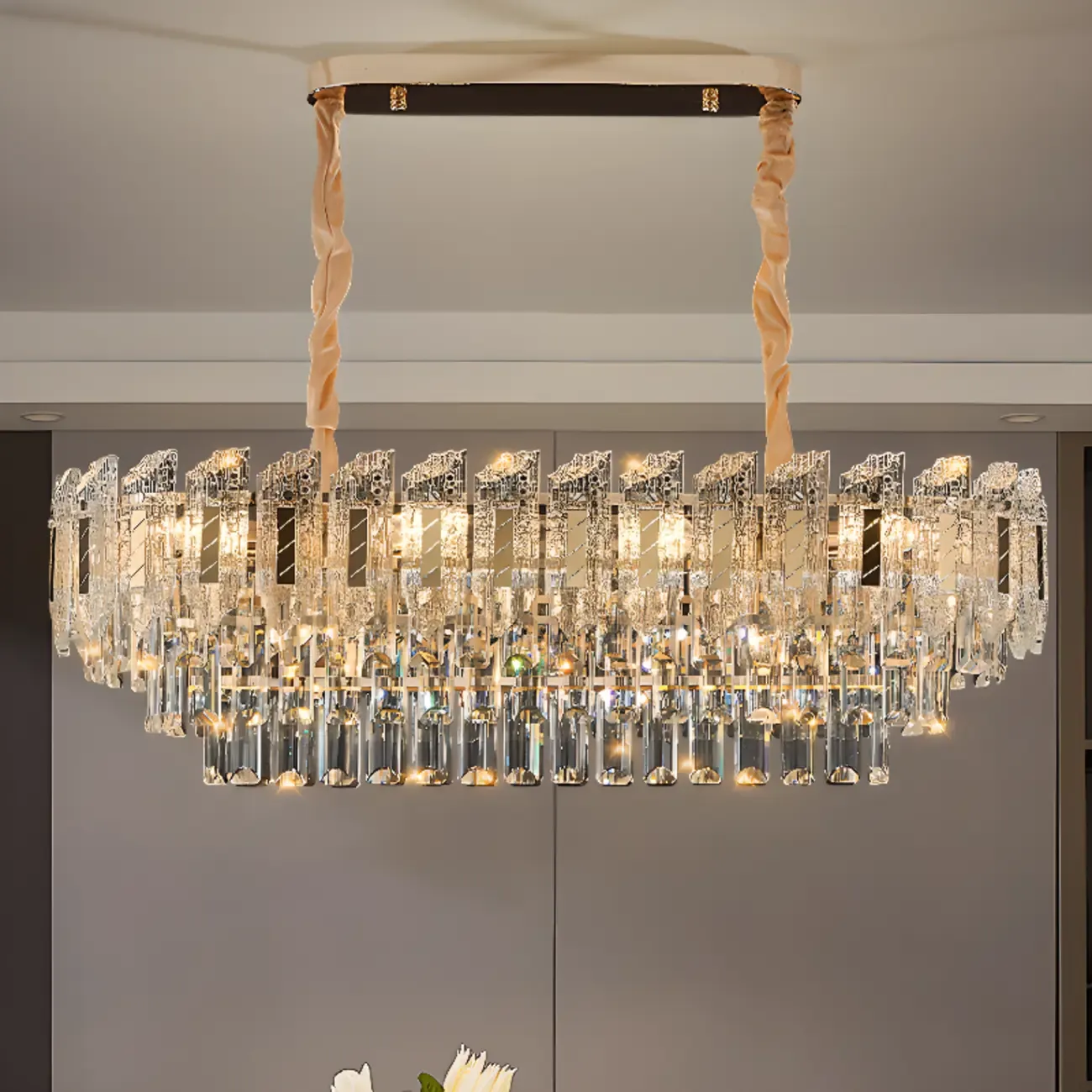 Luxurious 2 Tiers Oval Crystal Geometric Modern Chandelier Image - 8