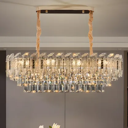 Luxurious 2 Tiers Oval Crystal Geometric Modern Chandelier Image - 8