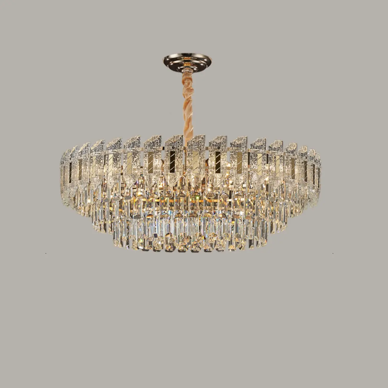 Luxurious 2 Tiers Oval Crystal Geometric Modern Chandelier Image - 9 | homeyfad