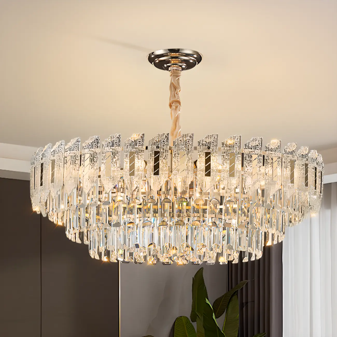 Luxurious 2 Tiers Oval Crystal Geometric Modern Chandelier Image - 10 | homeyfad