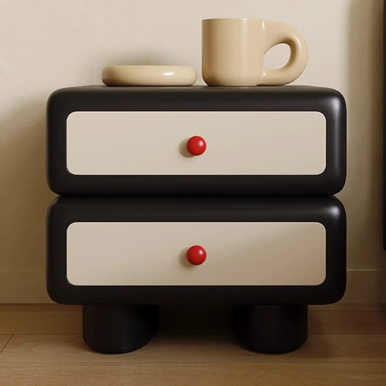 Contemporary Low Sleek Wood 2 Tiers Nightstand Image - 1 | homeyfad