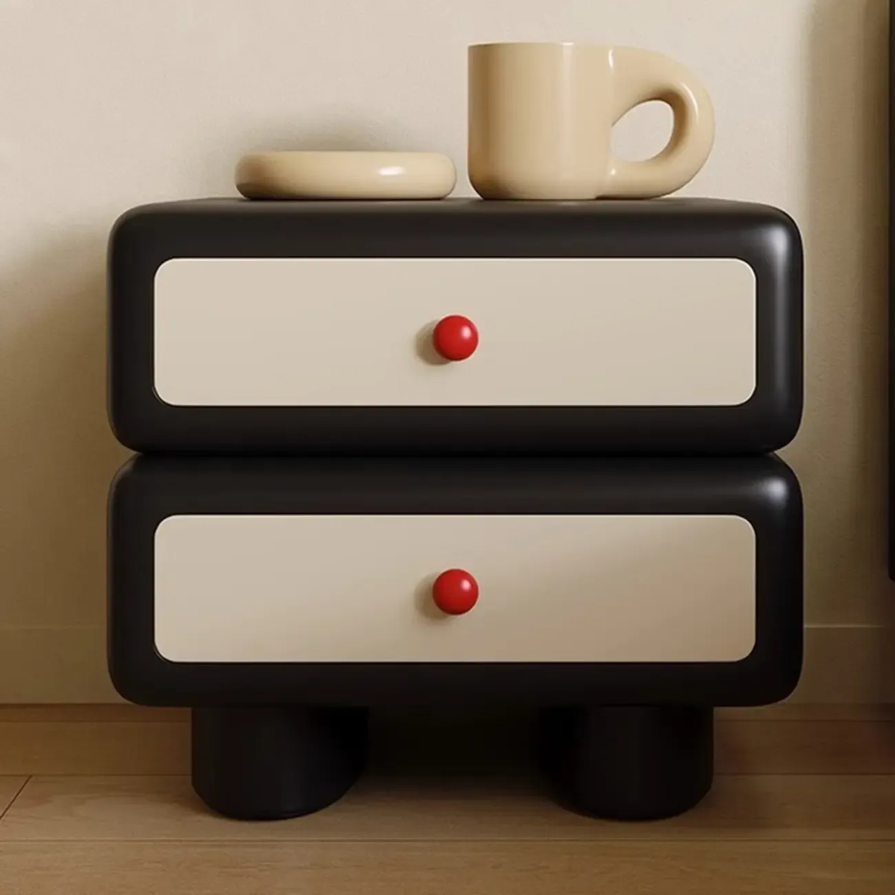 Contemporary Low Sleek Wood 2 Tiers Nightstand Image - 1