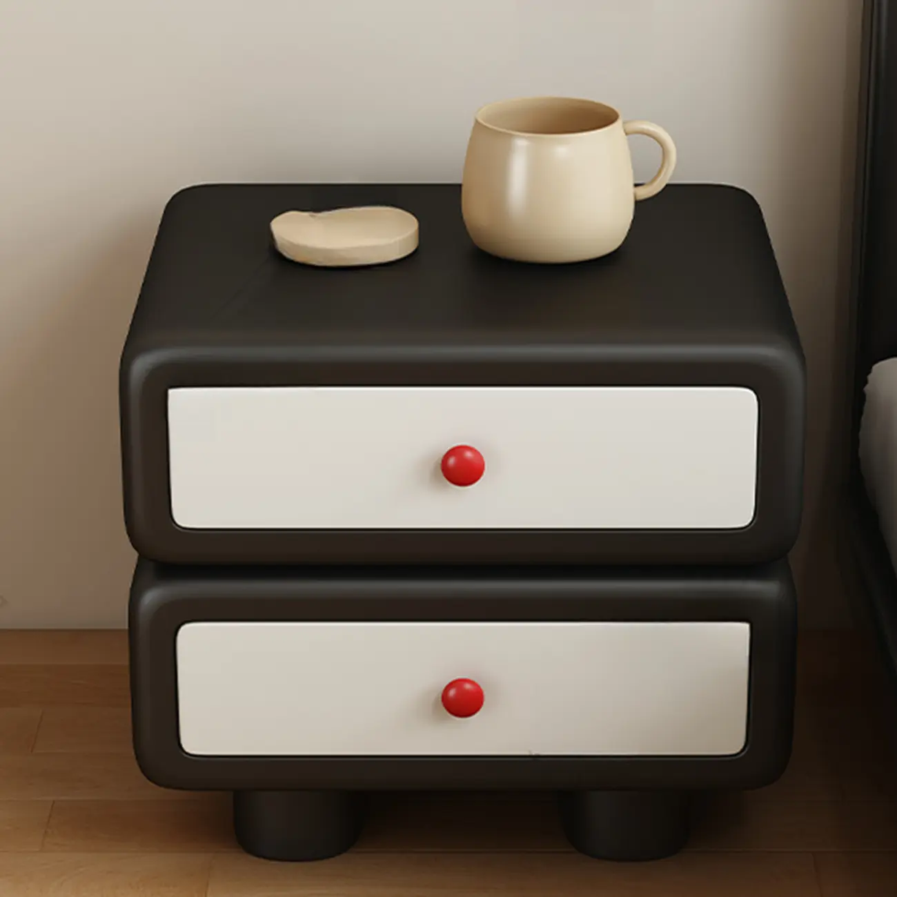 Contemporary Low Sleek Wood 2 Tiers Nightstand Image - 4 | homeyfad