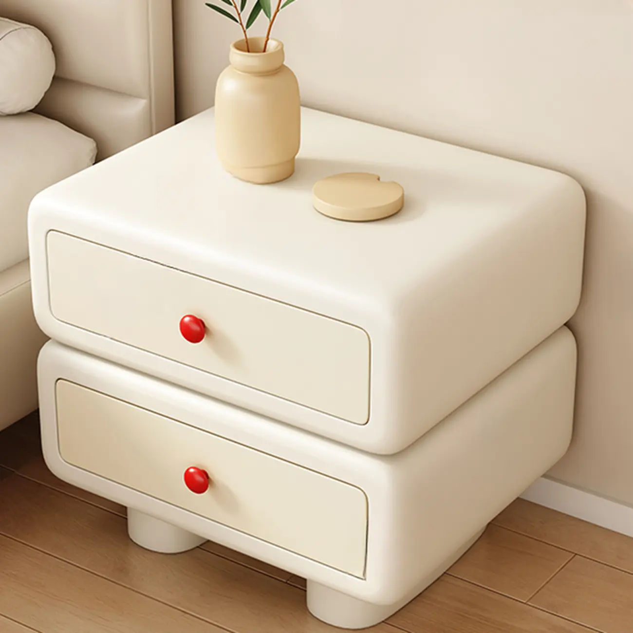 Contemporary Low Sleek Wood 2 Tiers Nightstand Image - 2 | homeyfad