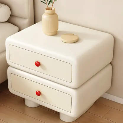 Contemporary Low Sleek Wood 2 Tiers Nightstand Image - 2