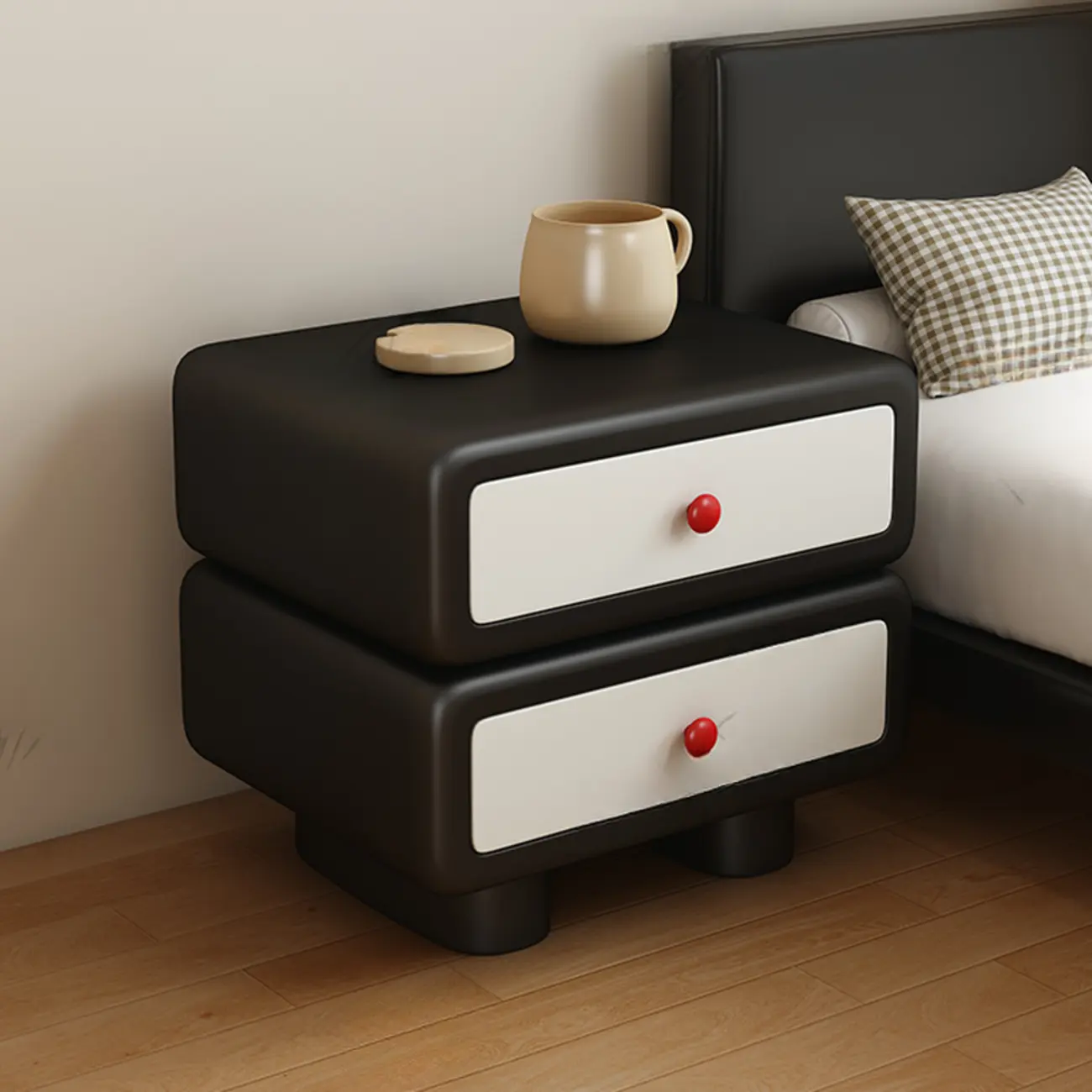 Contemporary Low Sleek Wood 2 Tiers Nightstand Image - 5 | homeyfad