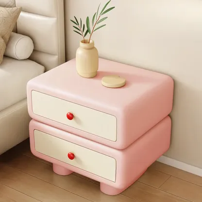 Contemporary Low Sleek Wood 2 Tiers Nightstand Image - 3