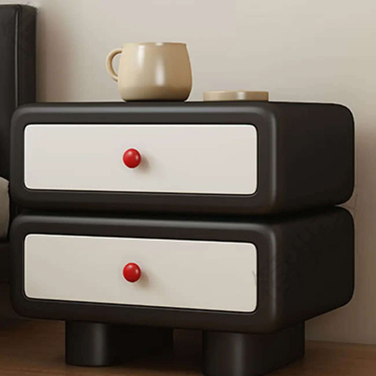 Contemporary Low Sleek Wood 2 Tiers Nightstand Image - 6 | homeyfad