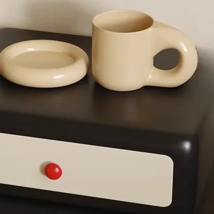 Contemporary Low Sleek Wood 2 Tiers Nightstand Image - 7