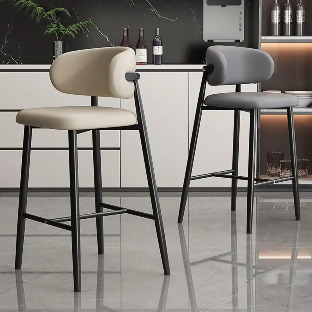 Modern Upholstered Seat Steel Frame Bar Stools with Back Image - 1