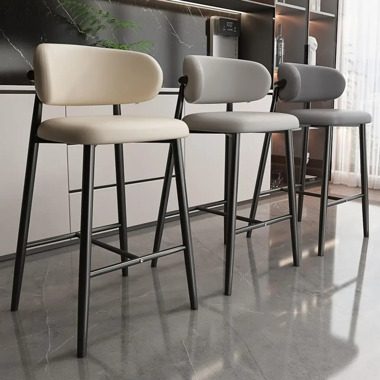 Modern Upholstered Seat Steel Frame Bar Stools with Back Image - 2