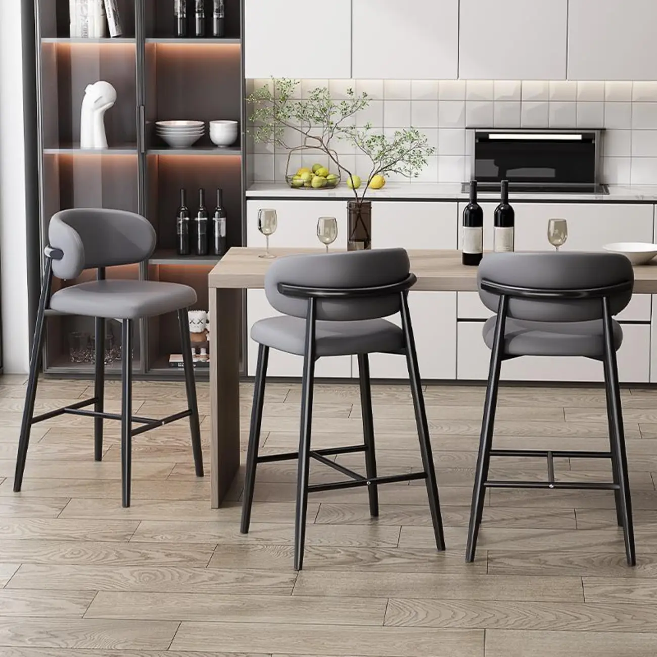 Modern Upholstered Seat Steel Frame Bar Stools with Back Image - 4 | homeyfad