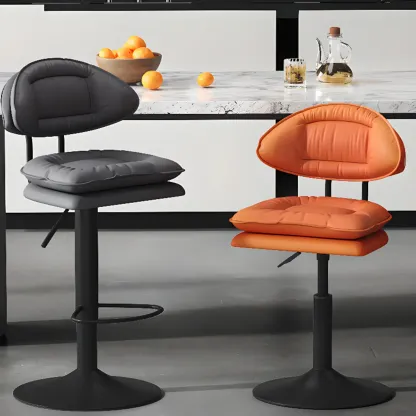 Modern Leather Cushioned Adjustable Swivel Bar Stool Image - 1