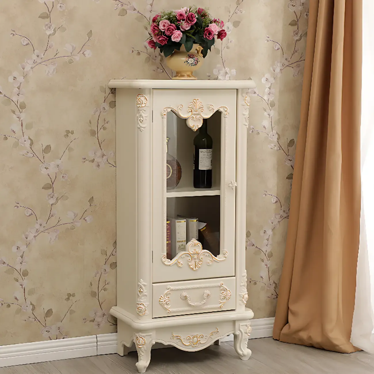 Scandinavian Wooden 2-Drawer Standard Curio Cabinet | HomeyFad