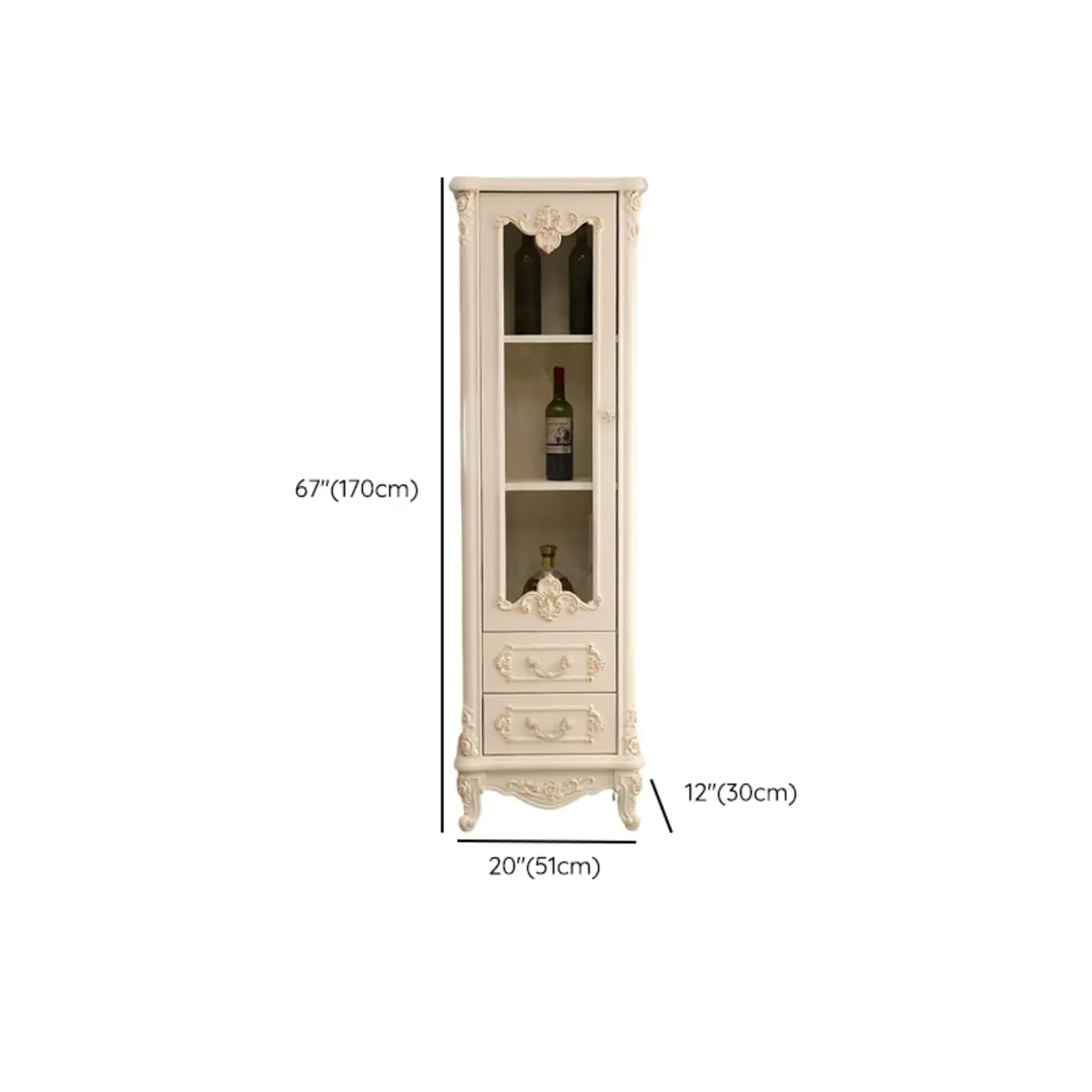 Scandinavian Wooden 2-Drawer Standard Curio Cabinet #size