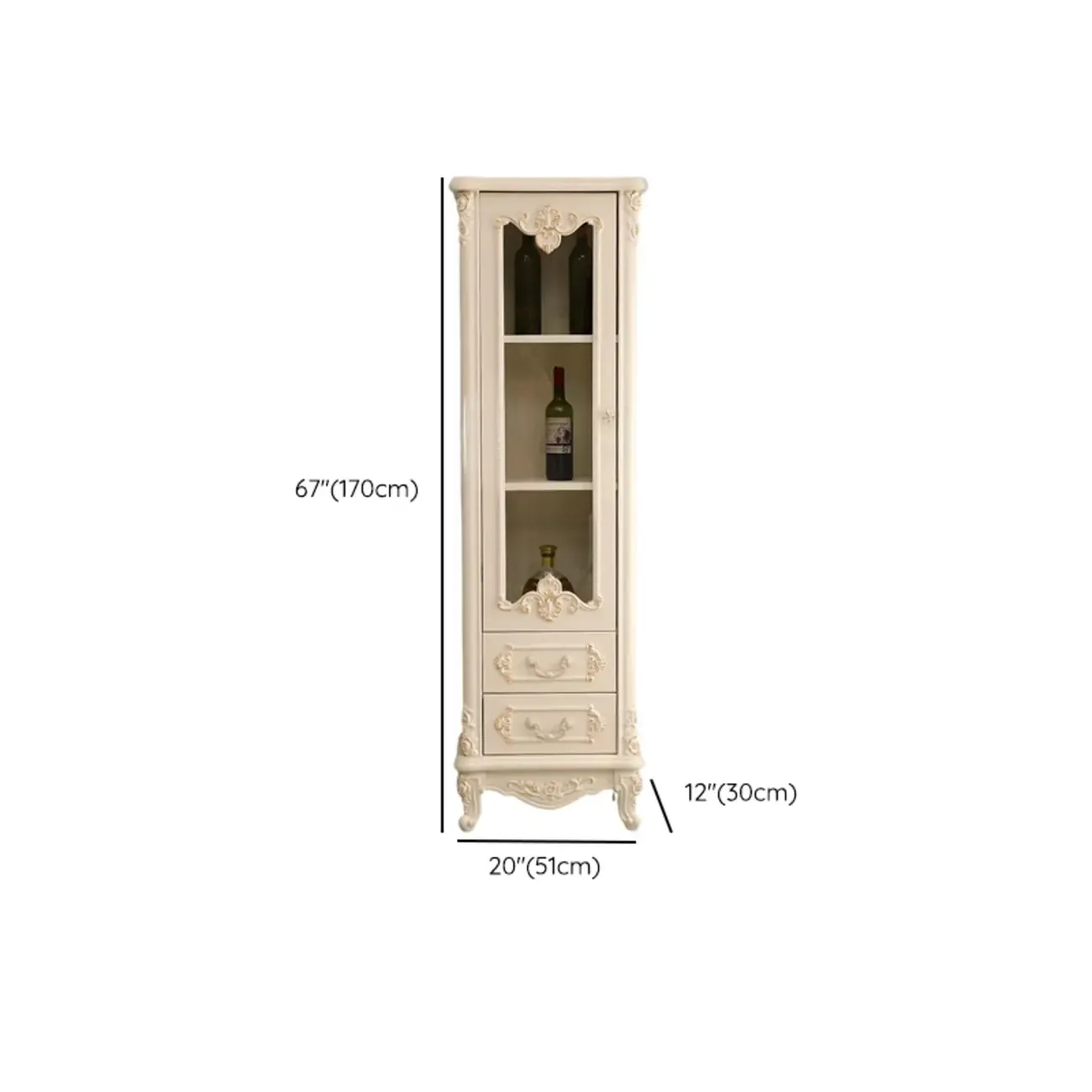 Scandinavian Wooden 2-Drawer Standard Curio Cabinet #size