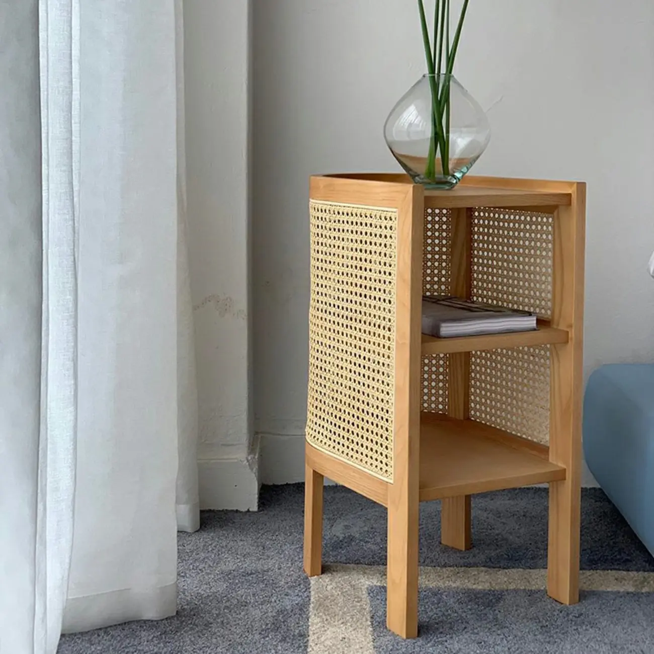 Small Natural Wood Rattan Panels End Table with Storage Image - 1 | homeyfad