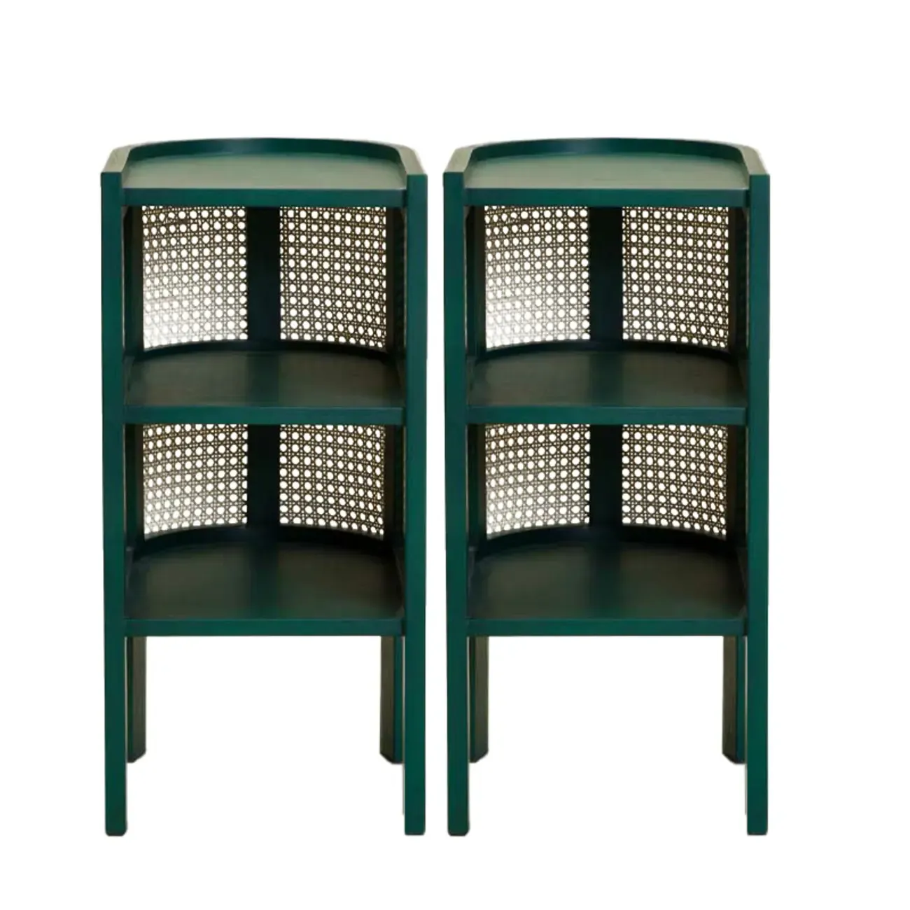 Small Natural Wood Rattan Panels End Table with Storage Image - 4