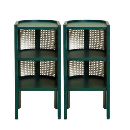 Small Natural Wood Rattan Panels End Table with Storage Image - 4