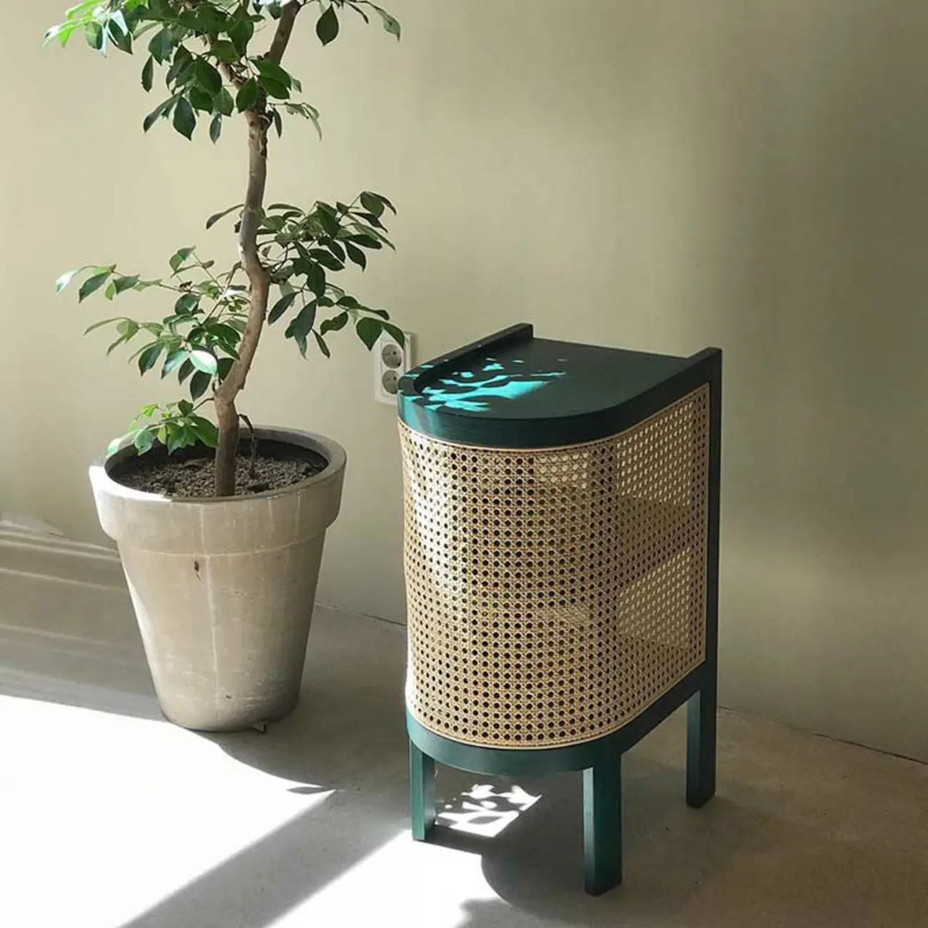 Small Natural Wood Rattan Panels End Table with Storage Image - 5 | homeyfad