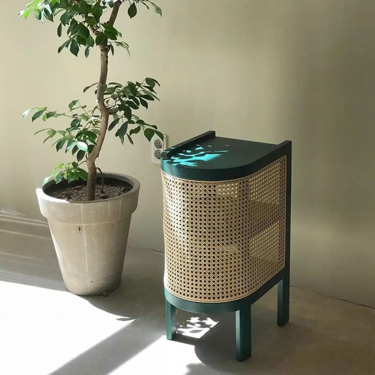 Small Natural Wood Rattan Panels End Table with Storage Image - 5