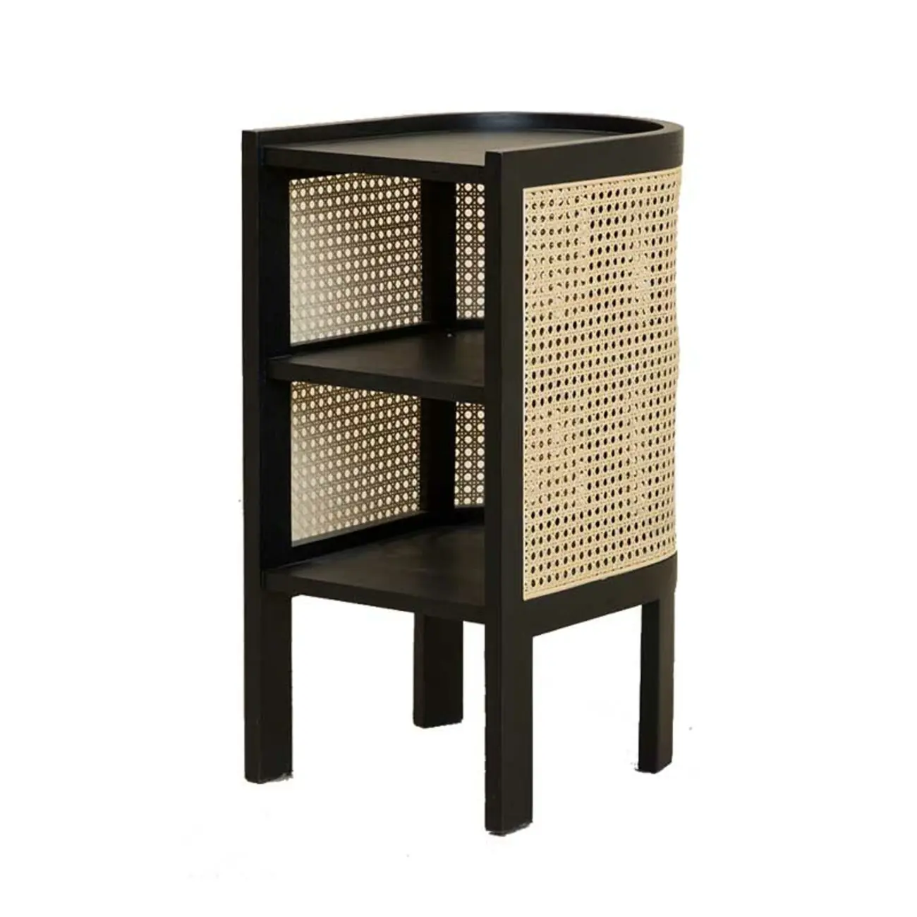Small Natural Wood Rattan Panels End Table with Storage Image - 6 | homeyfad