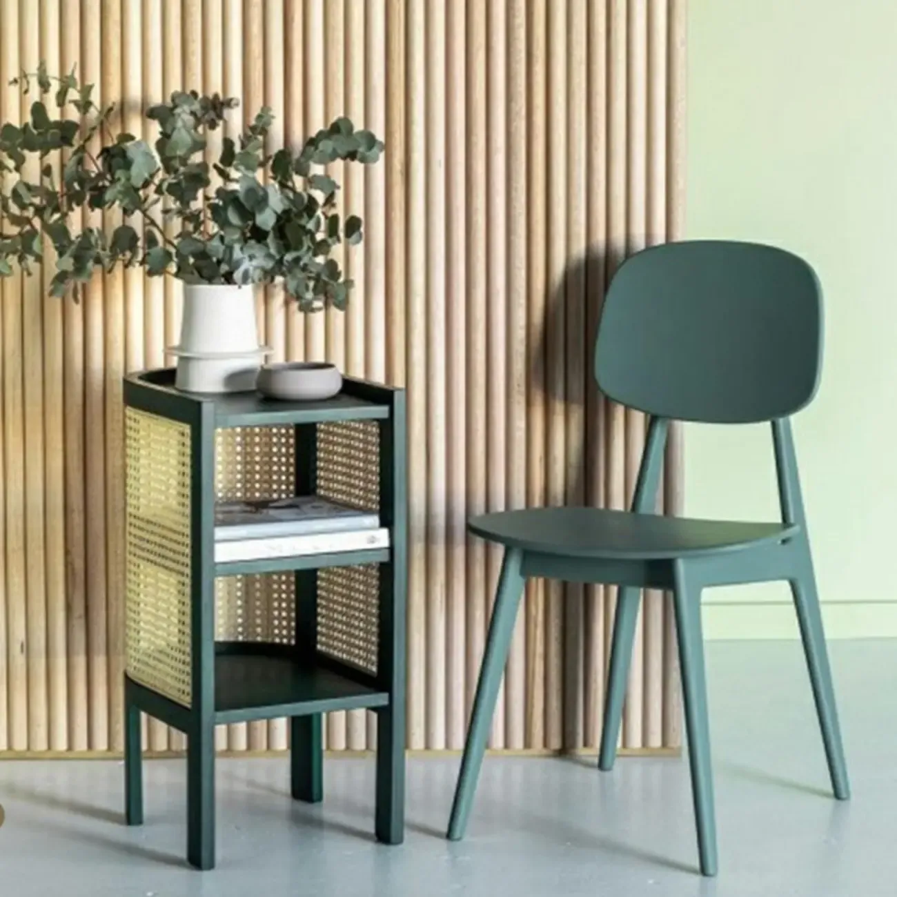 Small Natural Wood Rattan Panels End Table with Storage Image - 7