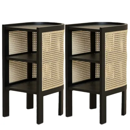 Small Natural Wood Rattan Panels End Table with Storage Image - 8