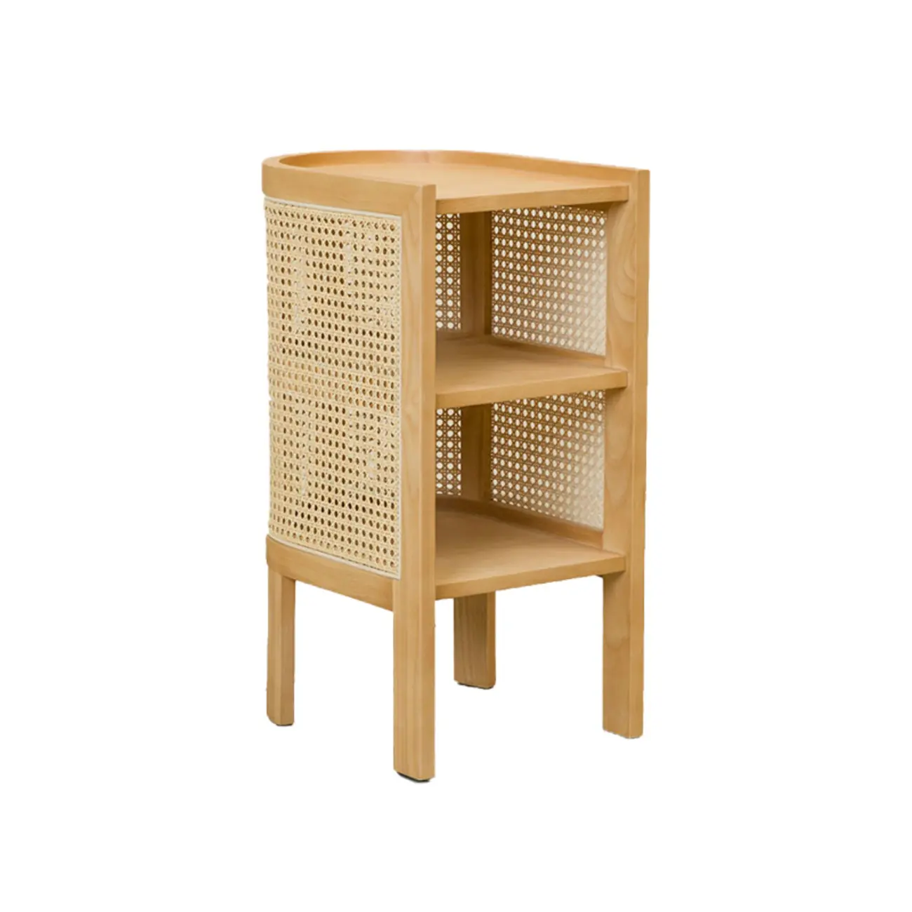 Small Natural Wood Rattan Panels End Table with Storage Image - 9 | homeyfad