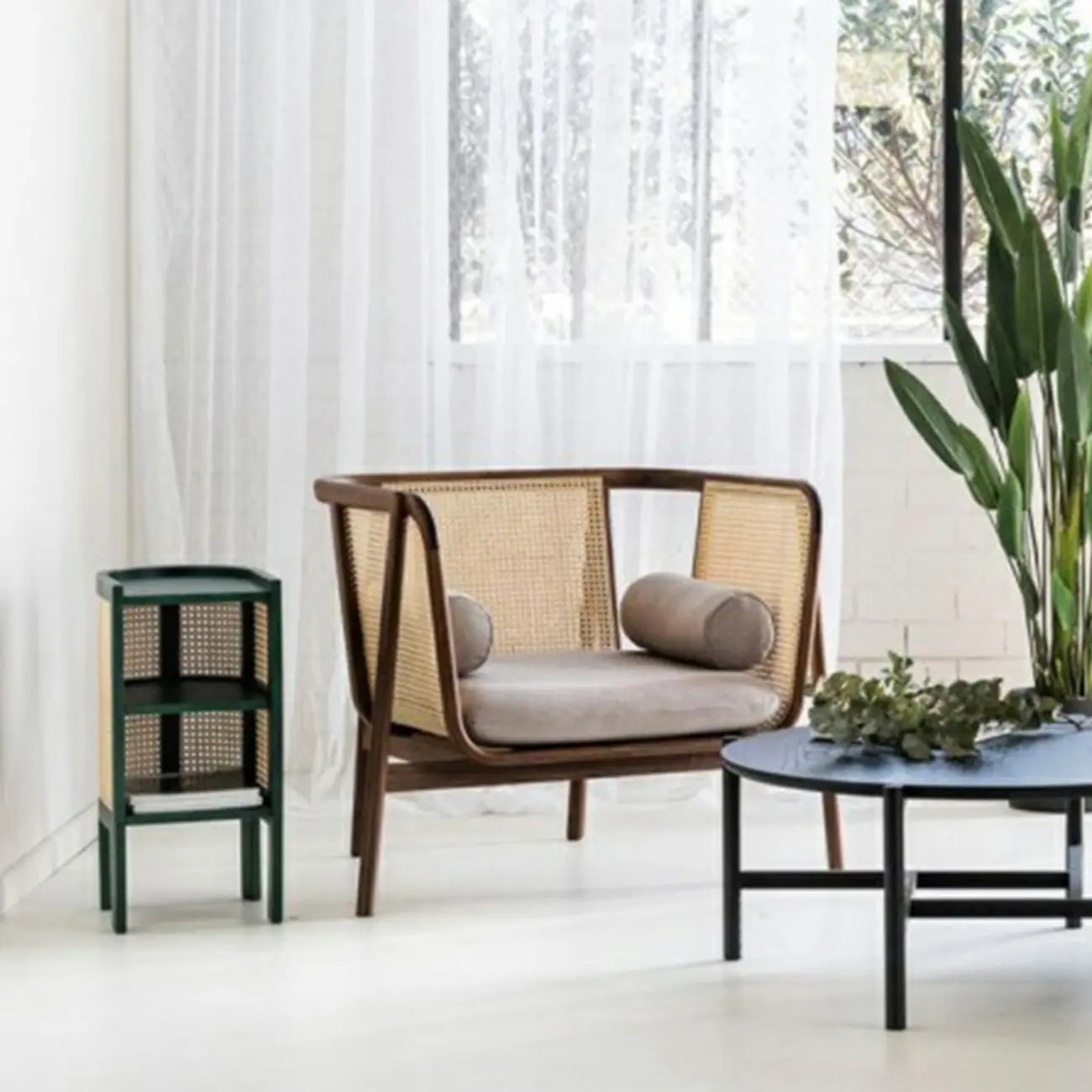 Small Natural Wood Rattan Panels End Table with Storage Image - 10 | homeyfad