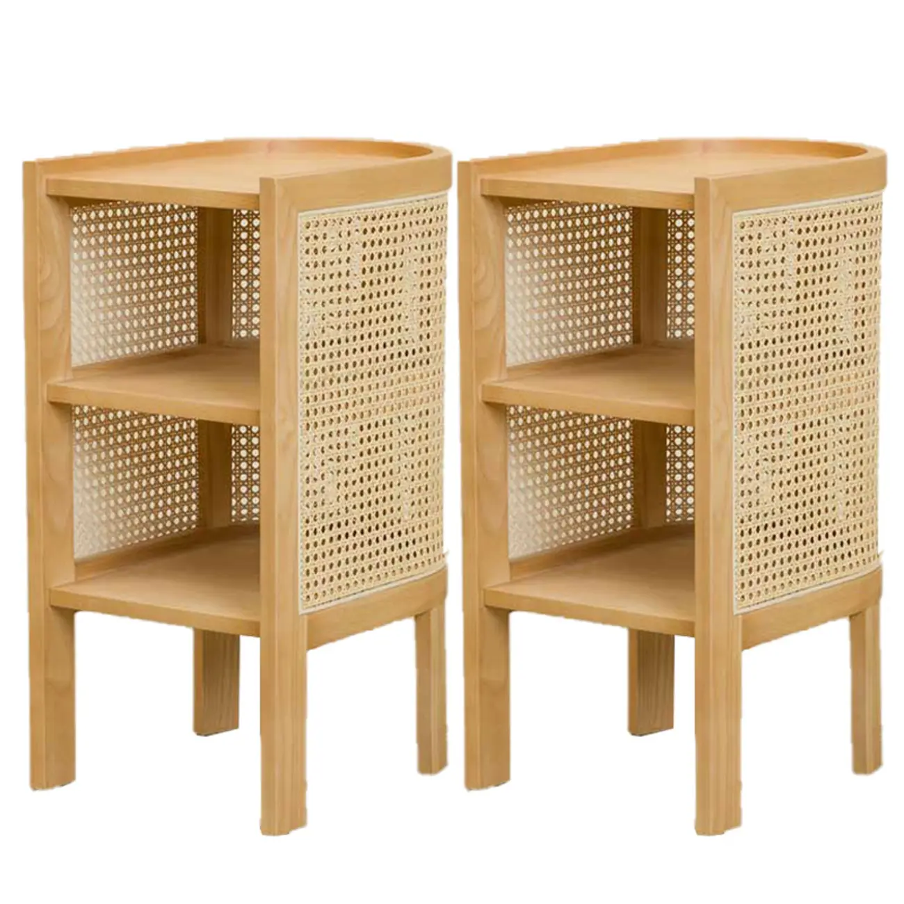 Small Natural Wood Rattan Panels End Table with Storage Image - 11 | homeyfad